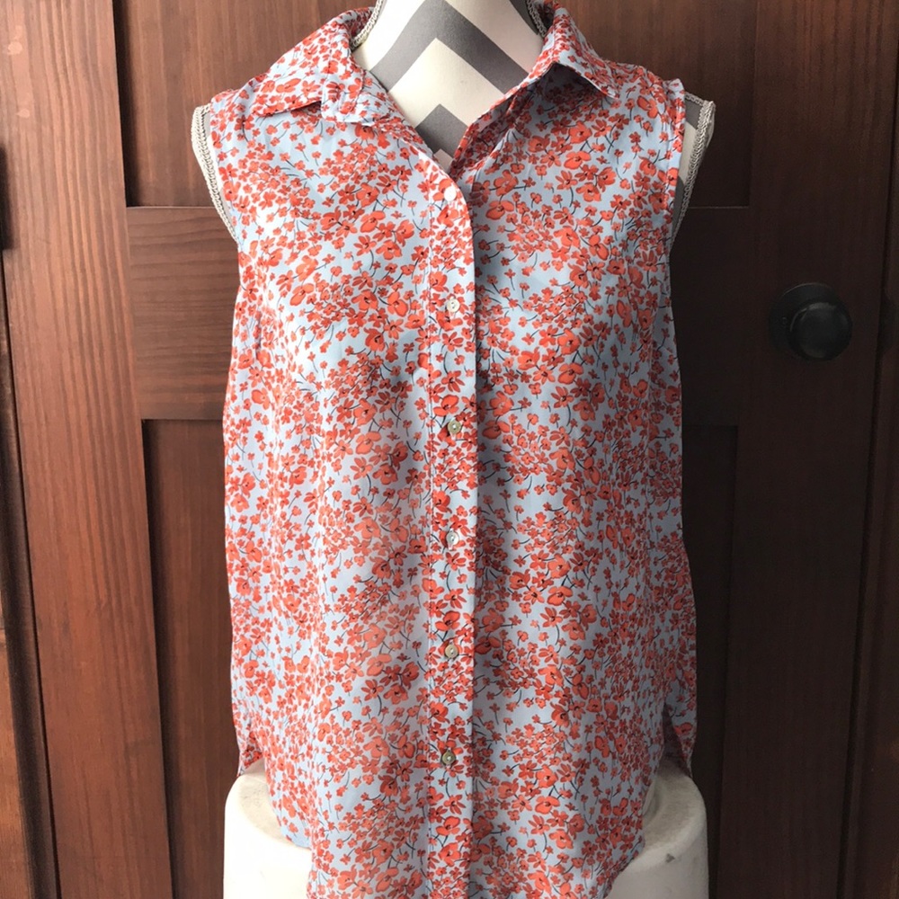 🍁 H&M Pink/Orange Floral Sleeveless top size 4🍁